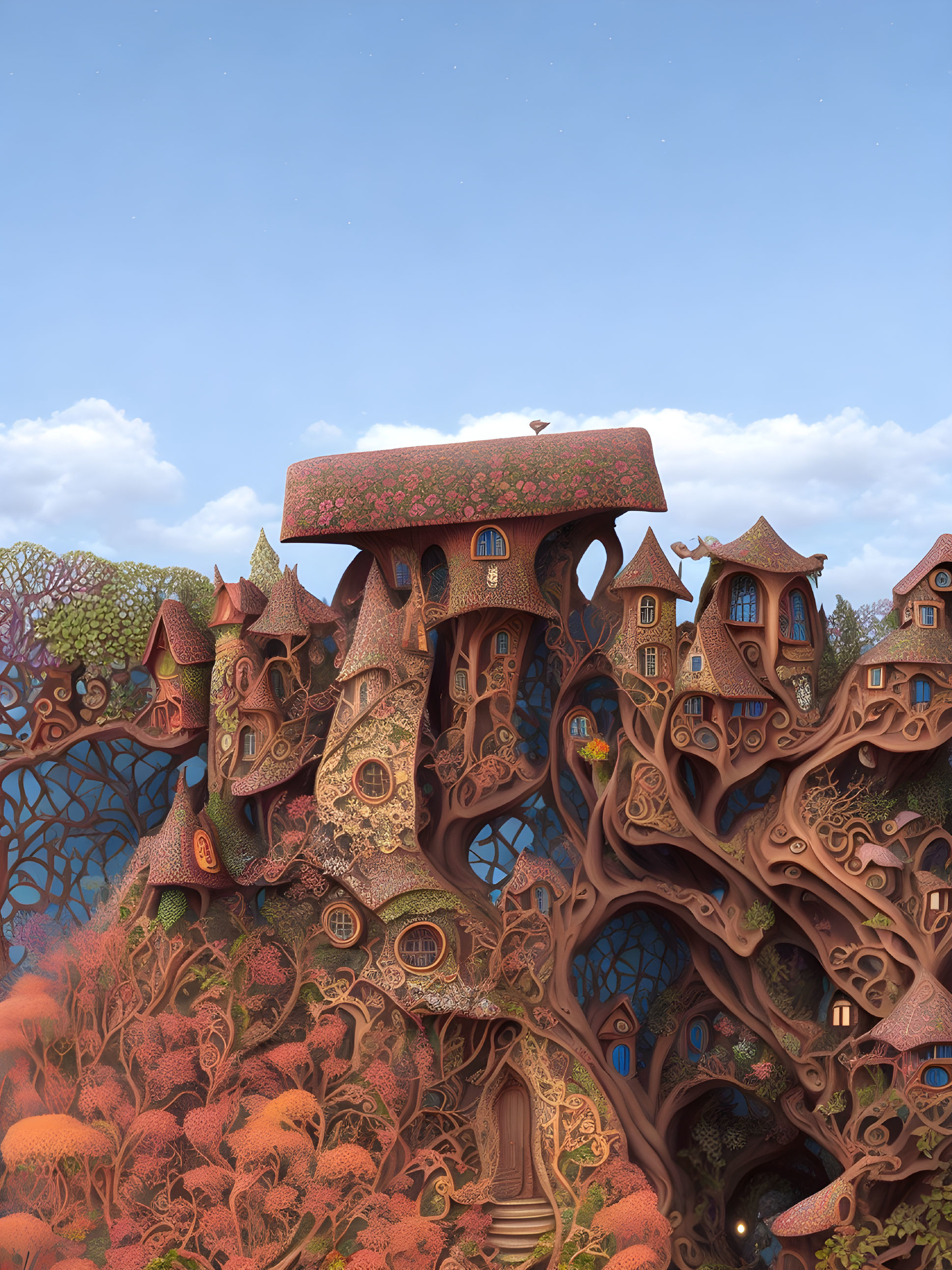 Intricate Autumnal Fantasy Treehouse Designs