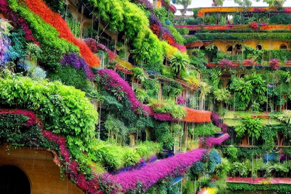 Colorful Vertical Garden Adorning Building Terraces