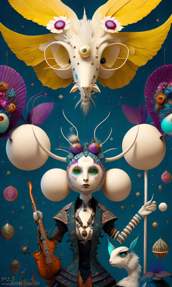 Colorful Makeup and Elaborate Costume in Whimsical Digital Art