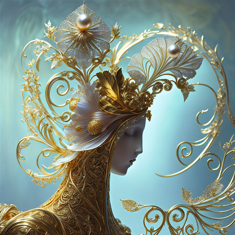 Intricate golden headdress adorned with pearls