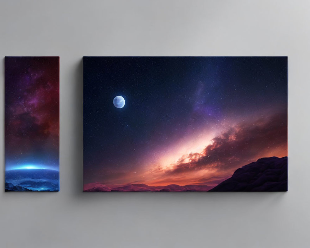 Cosmic canvas prints: planet view & starry sky over mountains