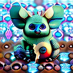 Colorful mosaic creature with large ears on vibrant backdrop