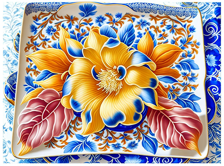 Colorful Hand-Painted Ceramic Plate with Floral Design