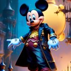 Mickey Mouse in Sorcerer Outfit in Moonlit Kingdom with Bird