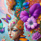 Vibrant Digital Art: Whimsical Girl & Mystical Creature in Luminous Setting