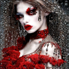 Gothic vampiric woman with red makeup and dark hair