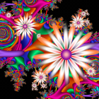 Colorful digital art: stylized flowers, intricate patterns, large daisy bloom