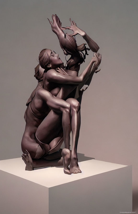 Interwoven sculpture of two figures in dynamic pose