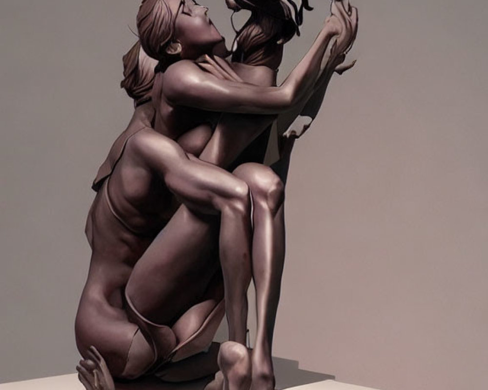 Interwoven sculpture of two figures in dynamic pose