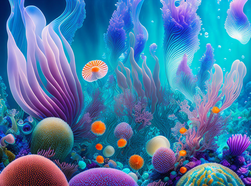 Colorful Coral and Anemones in Vibrant Underwater Scene