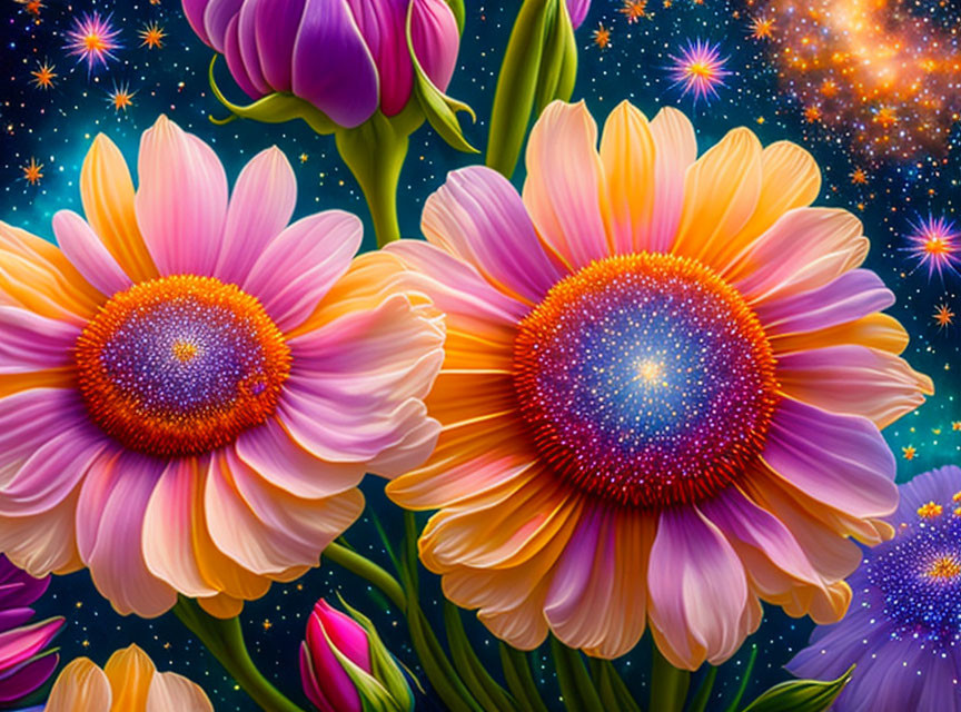 Colorful Cosmic Background with Vibrant Flower Petals