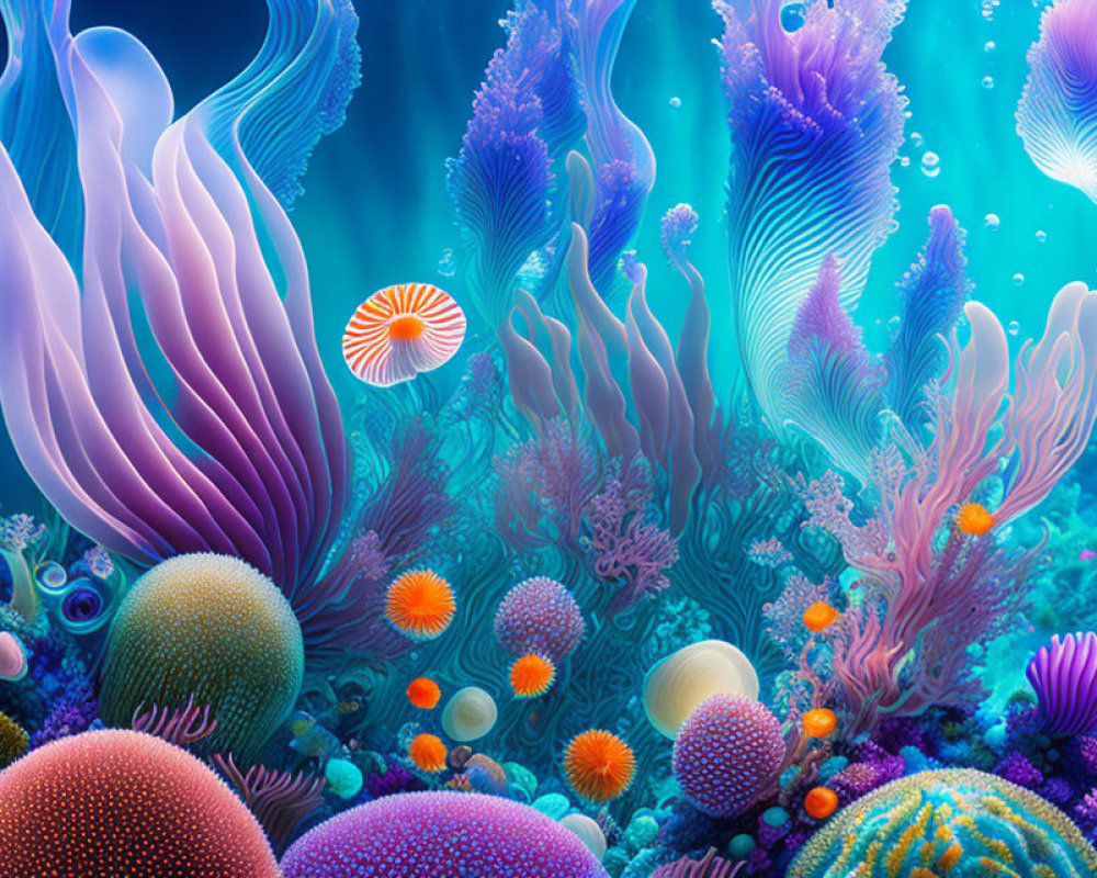 Colorful Coral and Anemones in Vibrant Underwater Scene