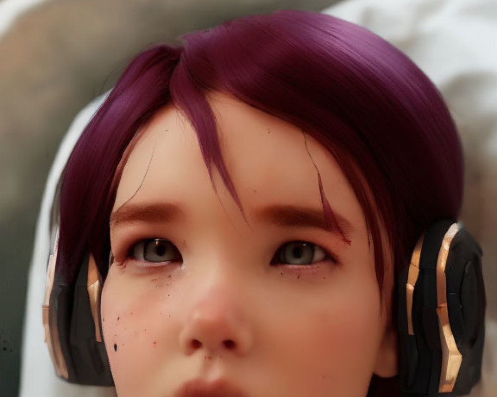 Close-Up of Digital Artwork: Girl with Purple Hair and Headphones