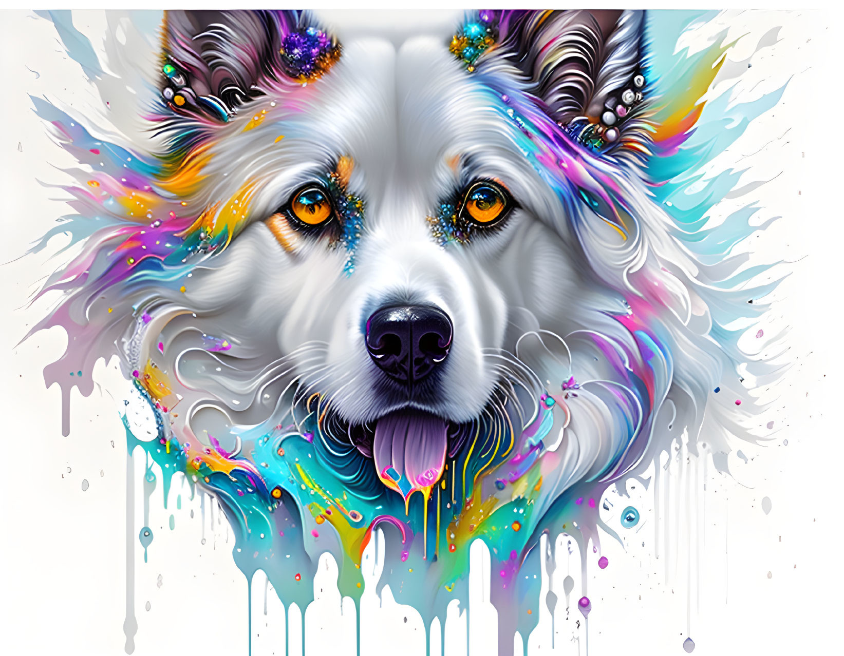 Colorful Abstract Dog Art with Paint Drips