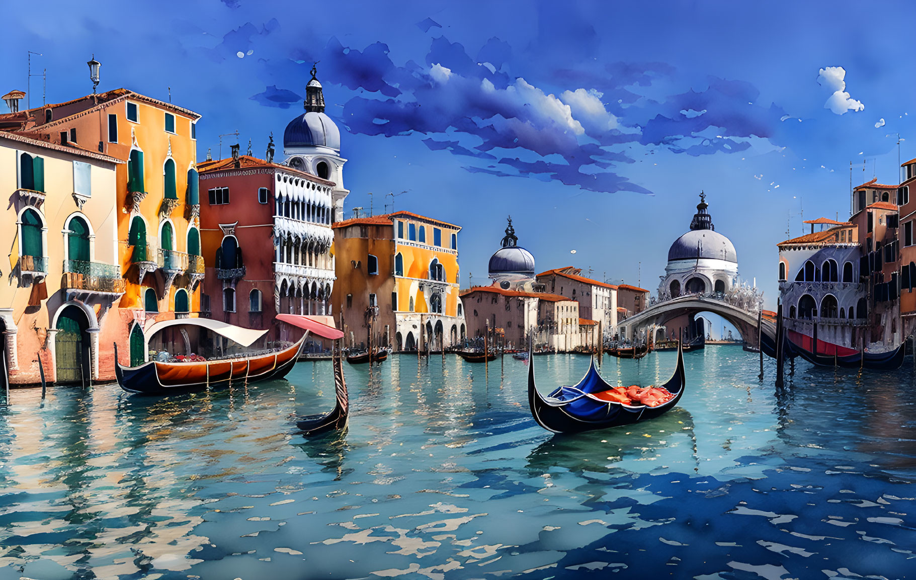 Venice Canal with Gondolas and Historical Buildings