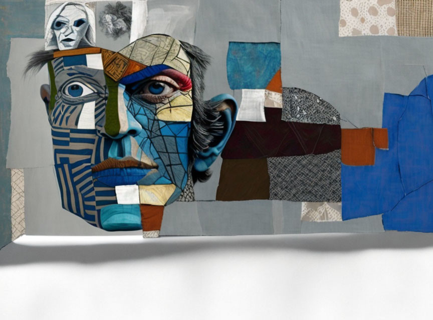 Colorful Collage Art Featuring Fragmented Face and Textures