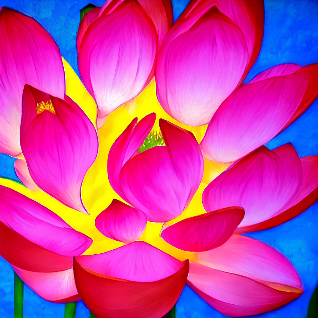 Vibrant Pink Lotus Flower on Textured Blue Background