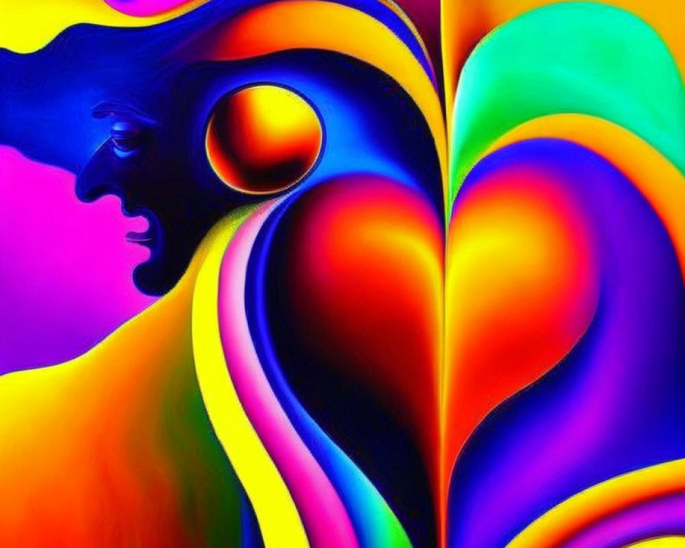 Colorful Abstract Art: Face Silhouette in Psychedelic Patterns