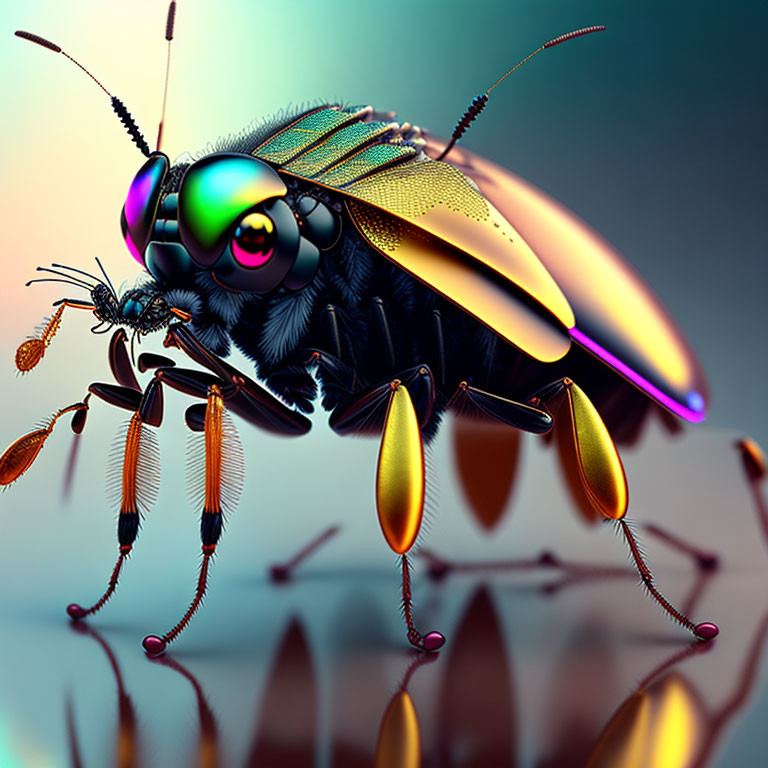 Vivid Hyper-Realistic Insect Illustration with Iridescent Wings