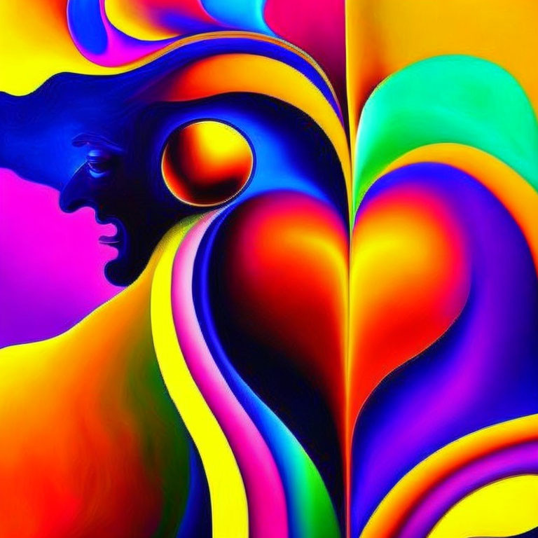 Colorful Abstract Art: Face Silhouette in Psychedelic Patterns