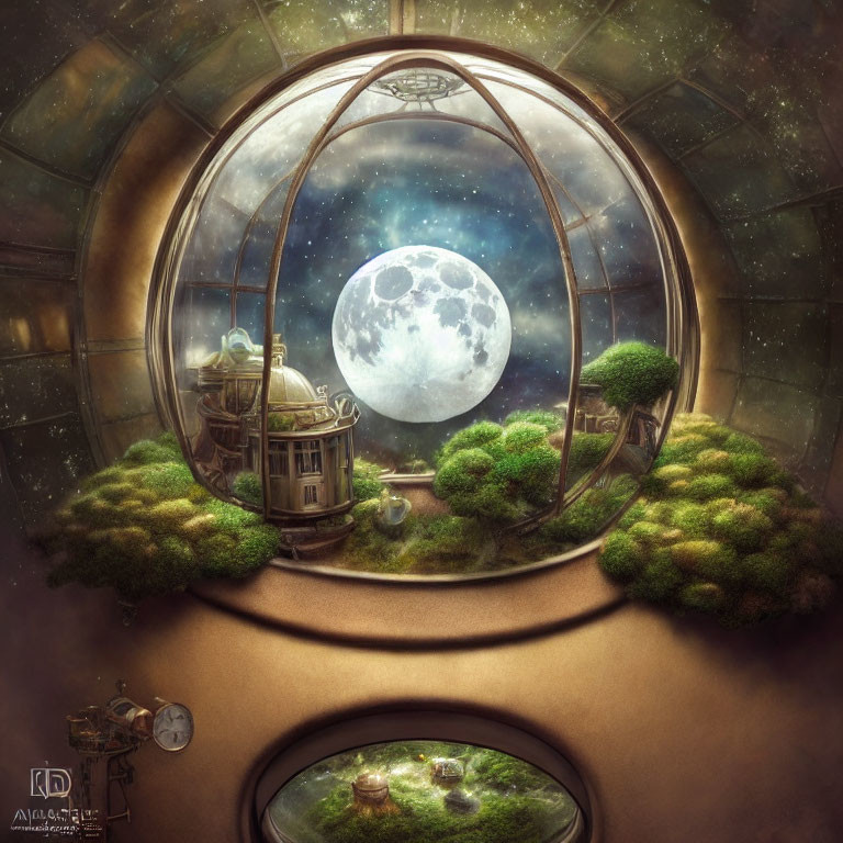 Circular Room with Moon View & Steampunk Decor