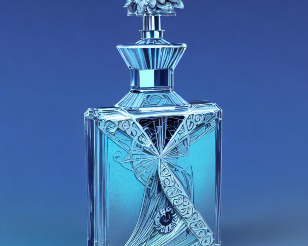 Intricate Blue Monochromatic Glass Perfume Bottle