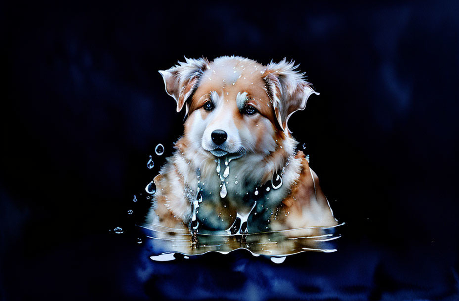 Brown and White Dog Partially Submerged in Water