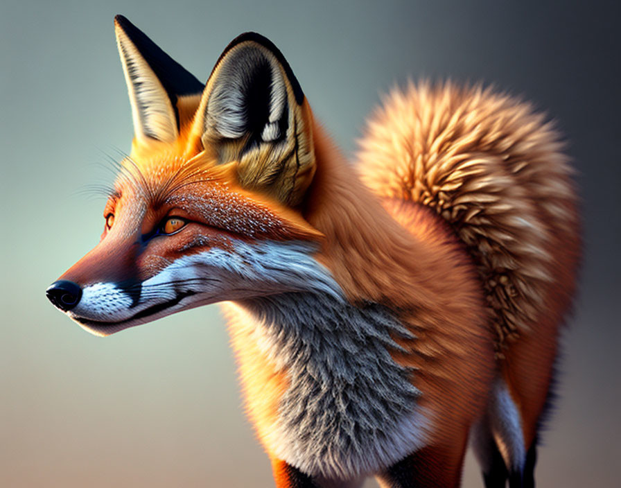 Detailed Red Fox Digital Artwork with Striking Fur Texture and Color Palette