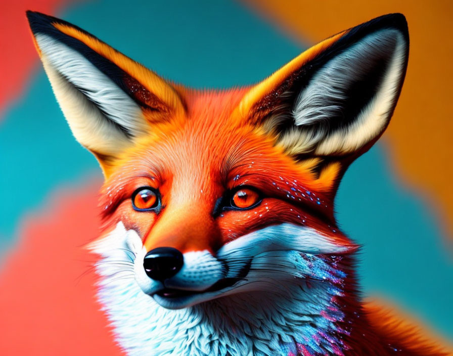 Vibrant fox art with orange fur and multicolored stripes