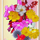 Colorful Flower Collage with Butterfly on Cream Background