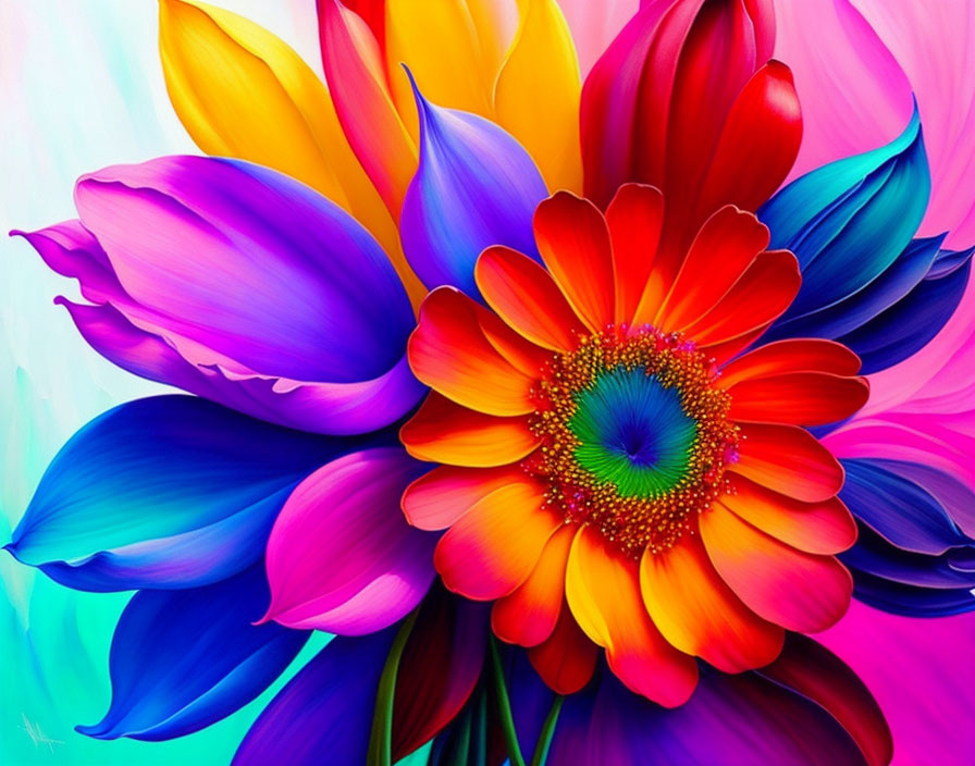 Colorful digital artwork showcasing vibrant bloom with intricate patterns