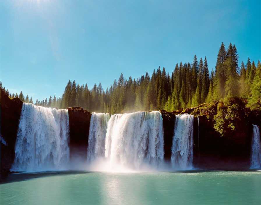 Majestic waterfall cascading into tranquil turquoise pool