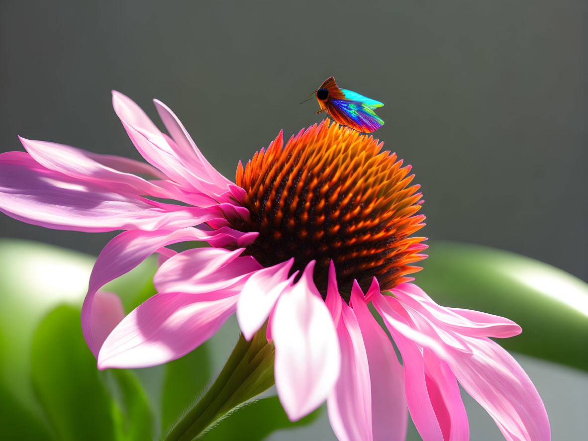 Colorful Butterfly Resting on Pink Echinacea Flower