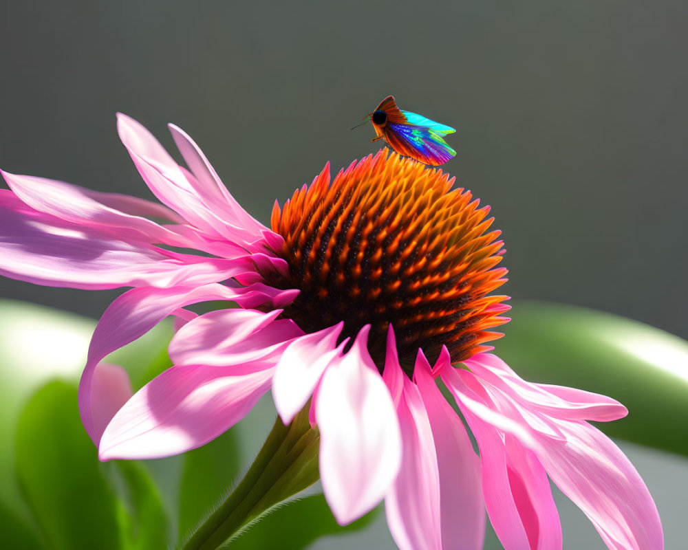 Colorful Butterfly Resting on Pink Echinacea Flower