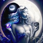 Ethereal zodiac Libra woman in cosmic setting