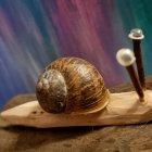 Steampunk-style snail against cosmic starfield