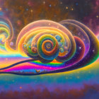 Mechanical snail with galaxy shell in cosmic scene