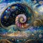 Colorful Spiral Artwork Featuring Nature and Cosmos Elements