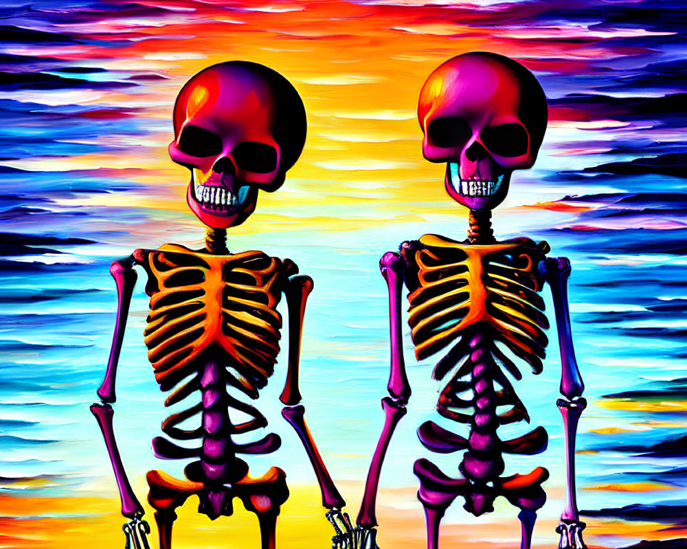 Colorful Stylized Skeletons on Vibrant Abstract Background