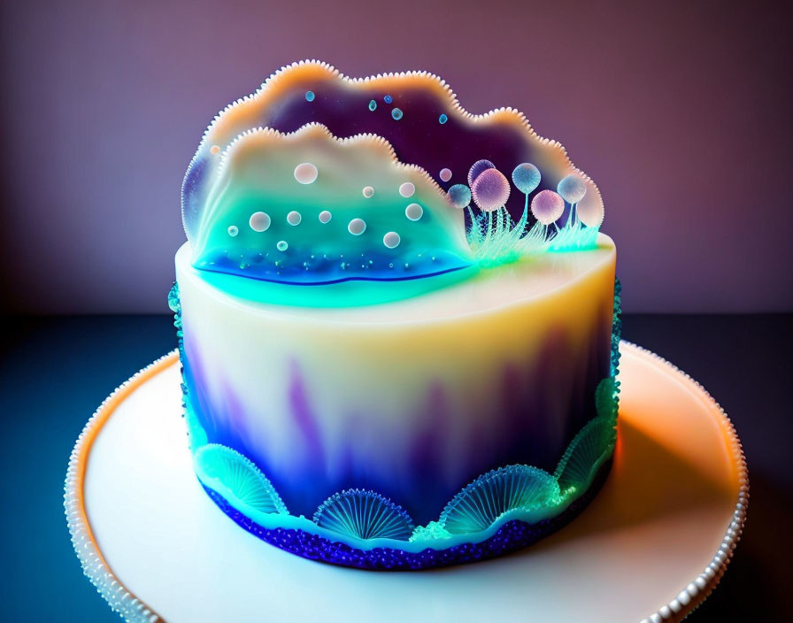 Colorful Jellyfish-Inspired Cake with Blue-Purple Gradient