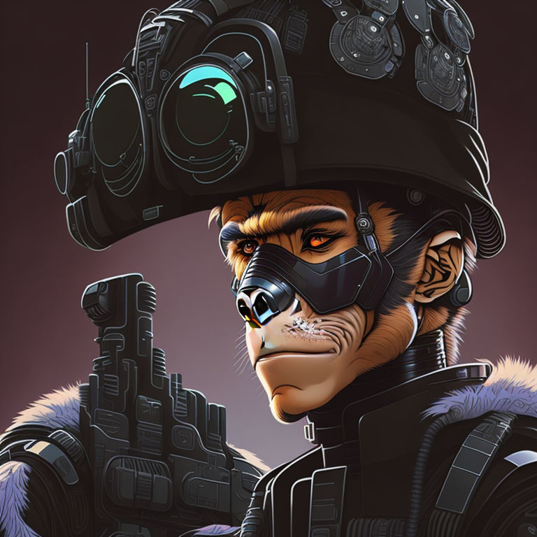 Futuristic military monkey illustration with night vision headset