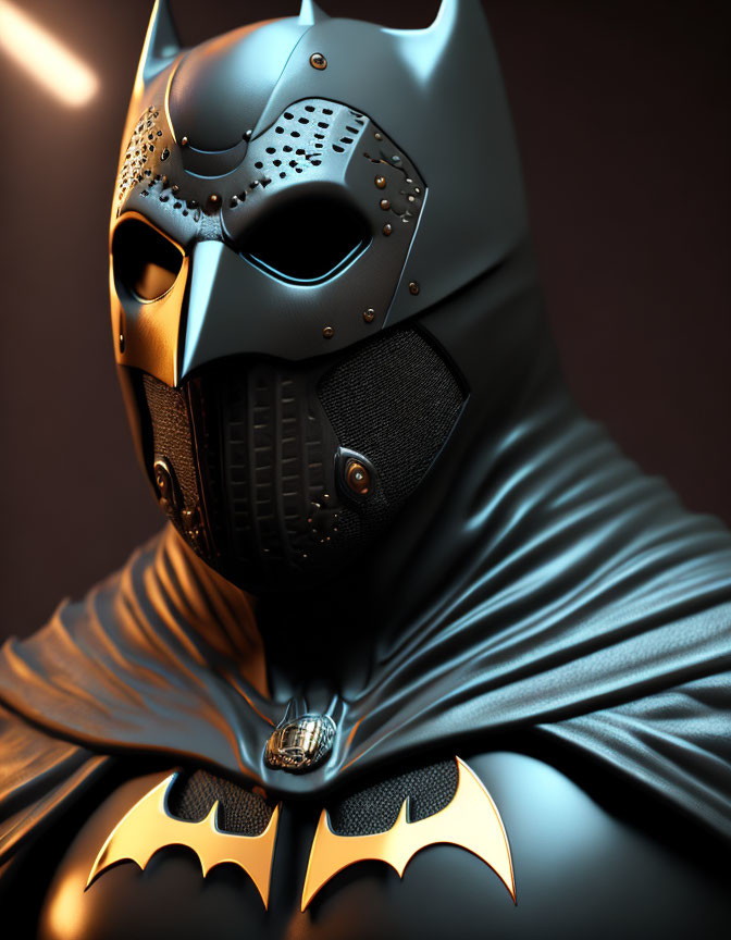 Detailed Batman mask with metallic bat emblem and cape part.