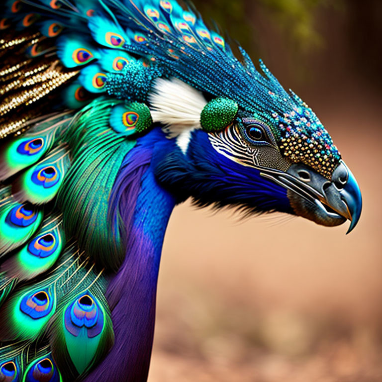 Vibrant Blue and Green Peacock Plumage Close-Up View