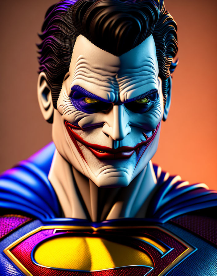 Character with Joker and Superman features in 3D art