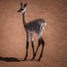 Young Baby Gazelle with Distinctive Stripes on Red Sandy Ground