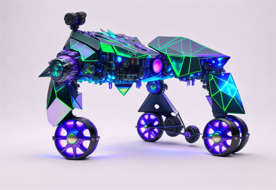 Geometric Design Robotic Dog with Glowing Purple and Blue Elements