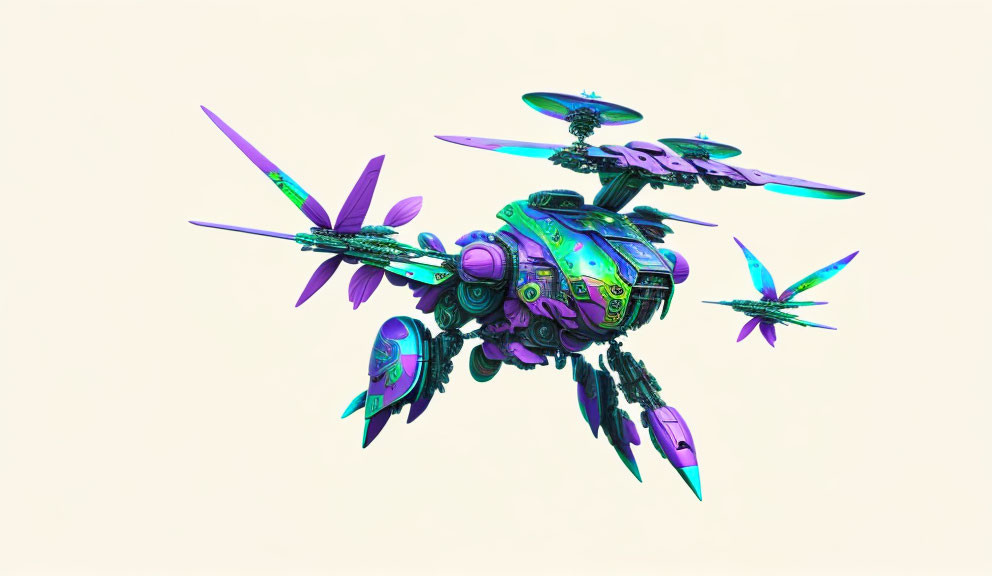 Colorful Futuristic Drone with Multiple Rotors and Organic Design