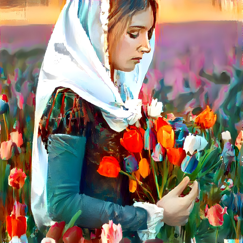 Girl and the tulips