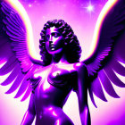 Purple Angel Figure with Large Wings on Radiant Violet Background