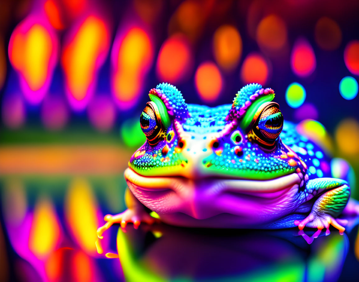 Colorful Digital Art: Intricate Frog Design in Neon Hues